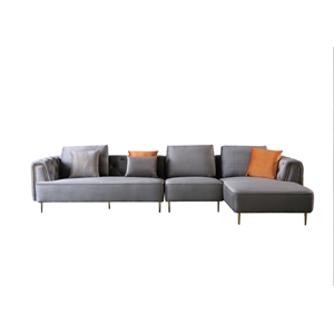 AE-LD831L 3 Piece Gray Velvet Fabric Right Side Facing Chaise Sectional