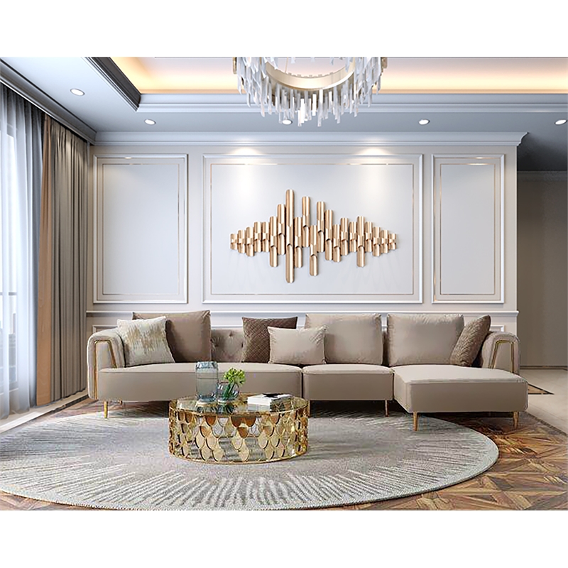 AE-LD831L 3 Piece Cream Color Velvet Fabric Right Side Facing Chaise Sectional