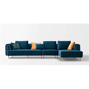 AE-LD831L 3 Piece Royal Blue Velvet Fabric Right Side Facing Chaise Sectional