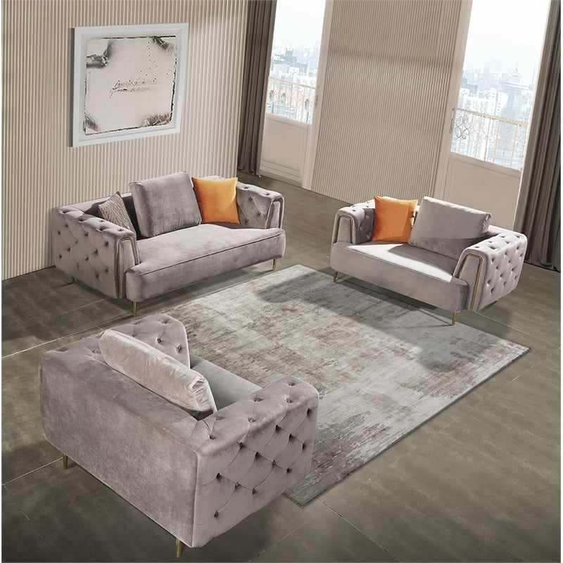 AE-D832 Gray Color with Soft Velvet Fabric Sofa