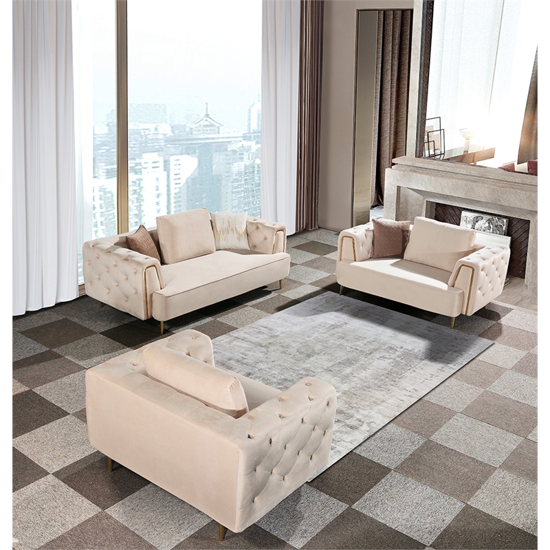 AED832 Cream Color with Soft Velvet Fabric Sofa Cymax Business