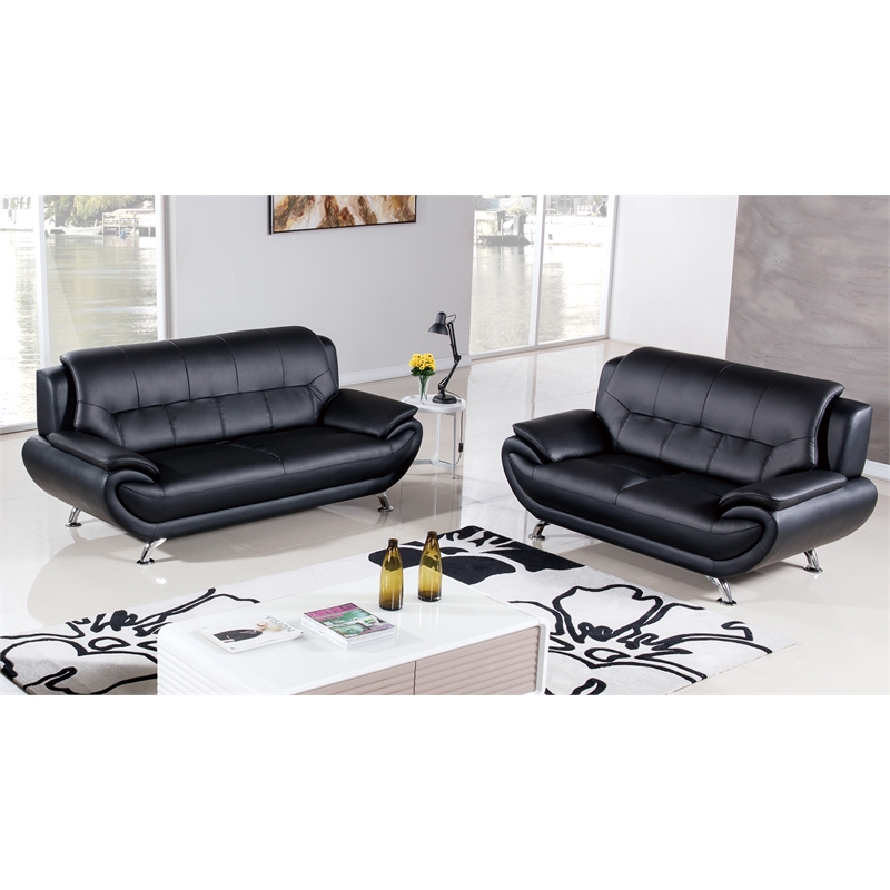 AE208 Black Color With Love Seat Faux and Bonded Leather