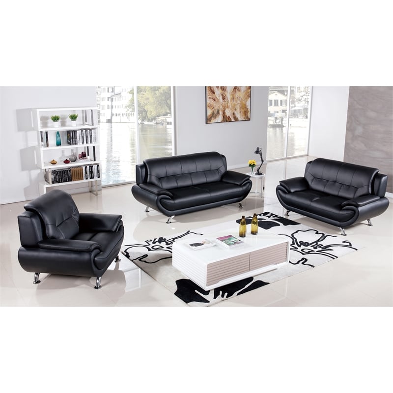 AE208 Black Color With Love Seat Faux and Bonded Leather