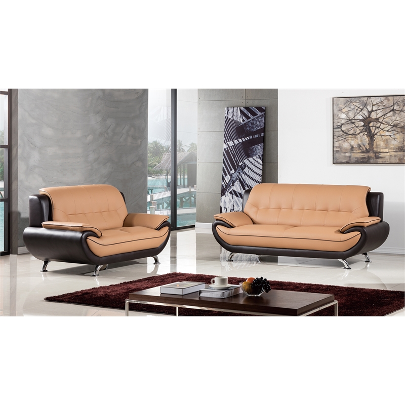 AE208 Yellow Brown Color With Love Seat Faux and Bonded Leather