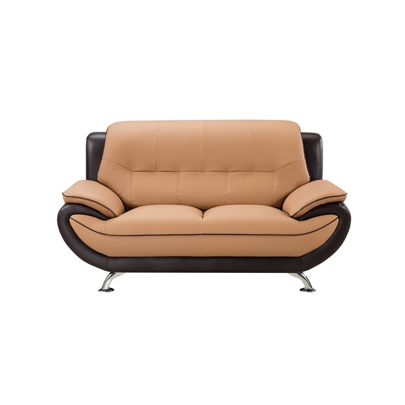 AE208 Yellow Brown Color With Love Seat Faux and Bonded Leather