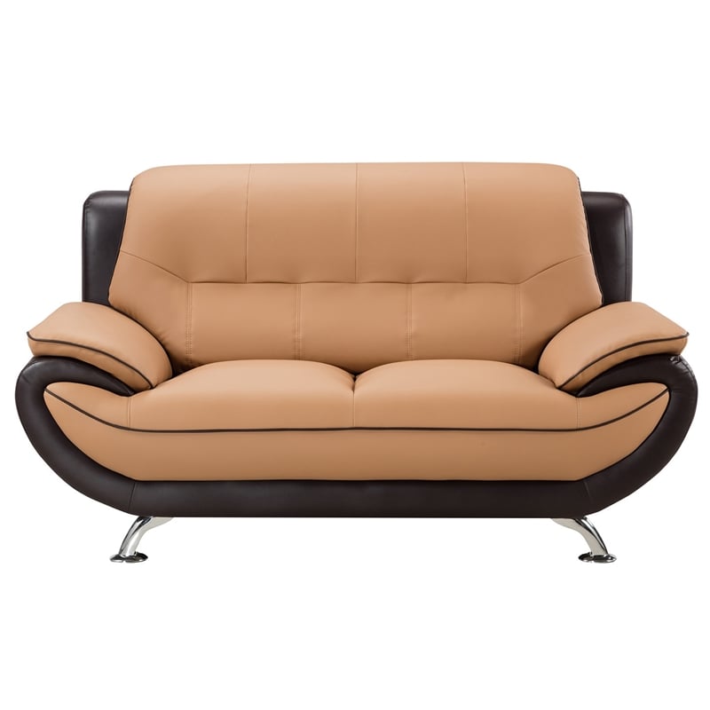 AE208 Yellow Brown Color With Love Seat Faux and Bonded Leather