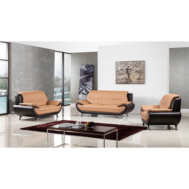 AE208 Yellow Brown Color With Love Seat Faux and Bonded Leather