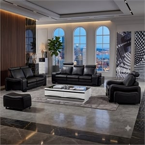 AE210 Black Color With Faux Leather Sofa and 1 Ottoman