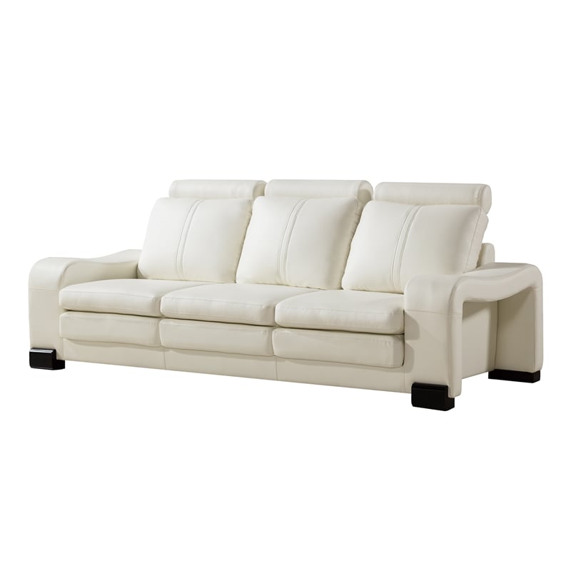 AE210 Ivory Color With Faux Leather Sofa and 1 Ottoman