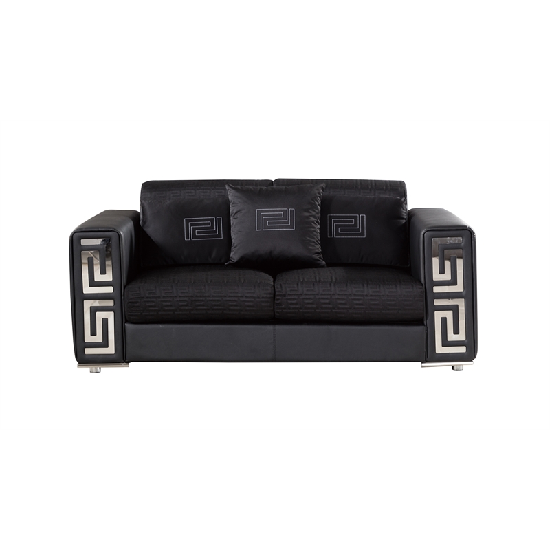 AE223 Black Color With Faux Leather and Fabric Loveseat