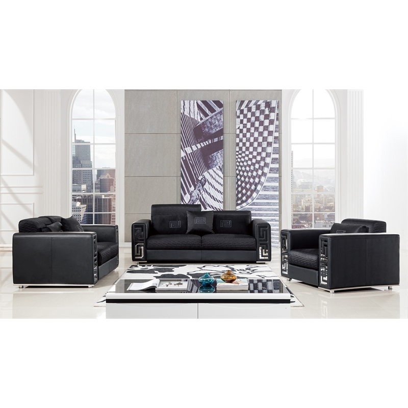 AE223 Black Color With Faux Leather and Fabric Sofa