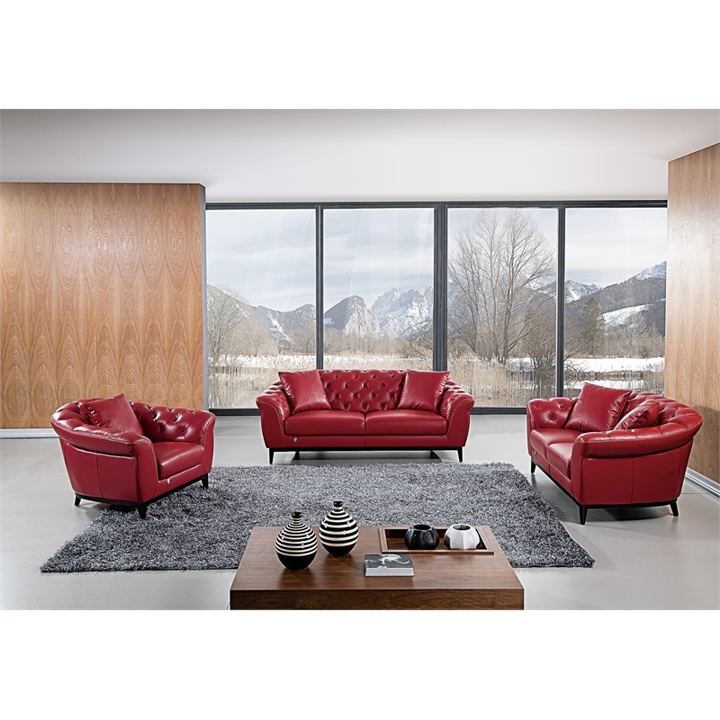 EK093 Red Color With Italian Full Leather Sofa