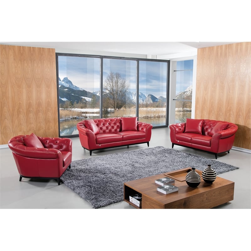EK093 Red Color With Italian Full Leather Sofa