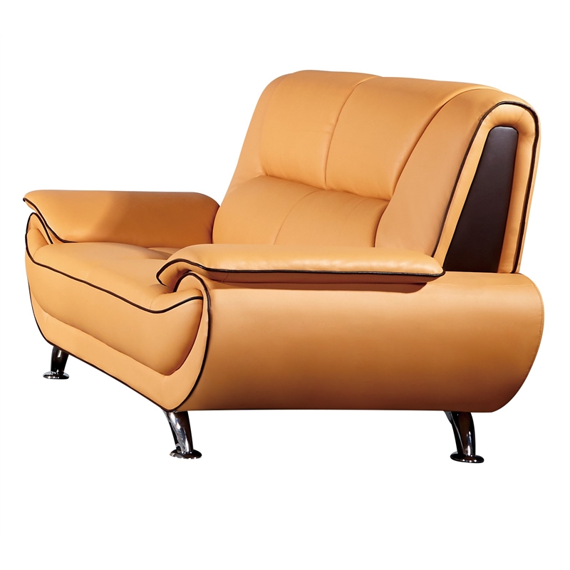 EK9608 Yellow and Brown Color With Genuine Leather Loveseat