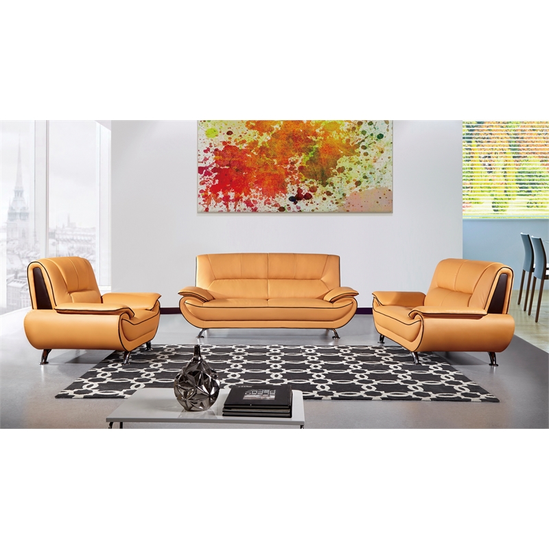 EK9608 Yellow and Brown Color With Genuine Leather Loveseat