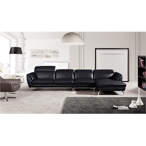 ek-l023 black color with italian leather sectional - right facing chaise