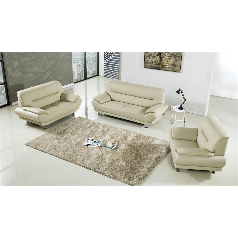 AE709 Cream (Khaki) Love Seat with Faux Leather