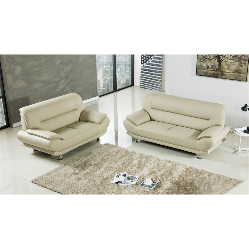 AE709 Cream (Khaki) Love Seat with Faux Leather