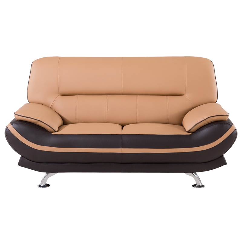AE709 Light Brown and Dark Brown With Love Seat with Faux Leather