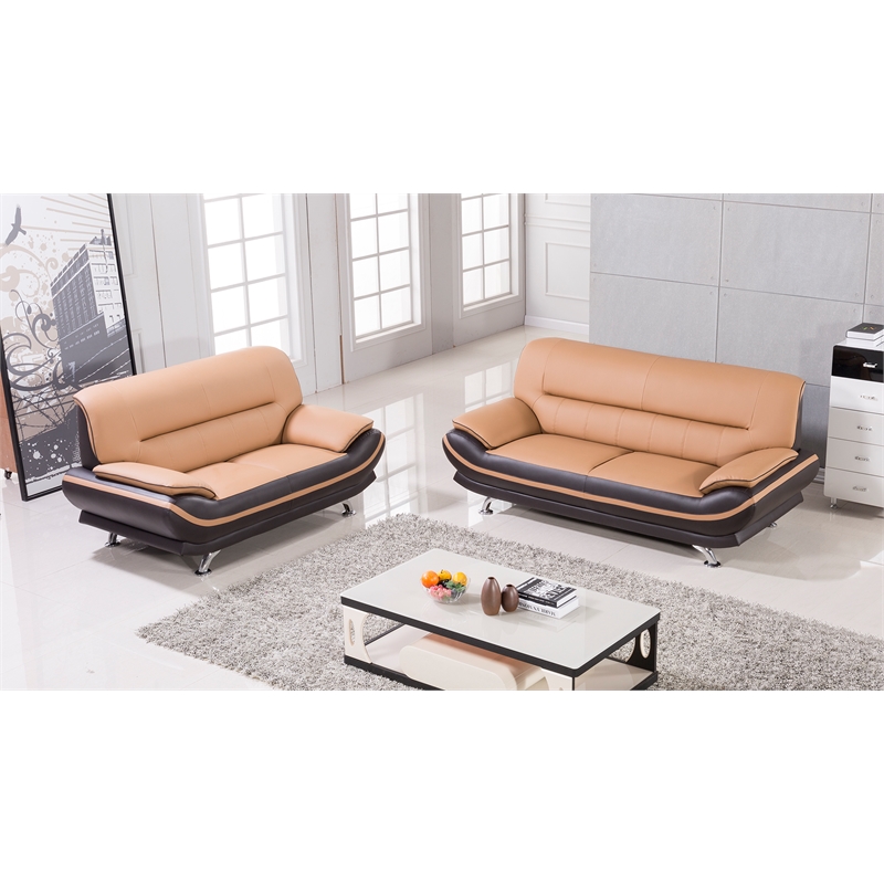 AE709 Light Brown and Dark Brown With Love Seat with Faux Leather