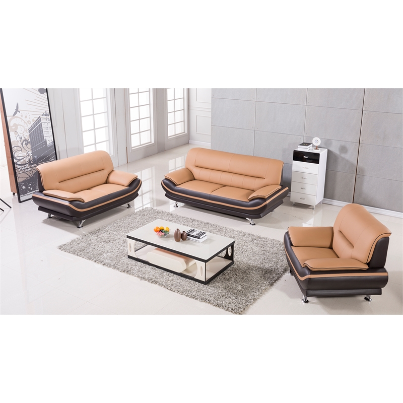 AE709 Light Brown and Dark Brown With Love Seat with Faux Leather
