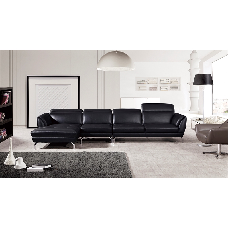 EK-L023 Black Color With Italian Leather Sectional - Left Facing Chaise