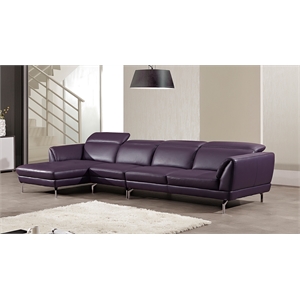 EK-L023 Purple Color With Italian Leather Sectional - Left Facing Chaise
