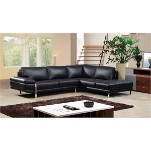 ek-l025 black color with italian leather sectional - right facing chaise