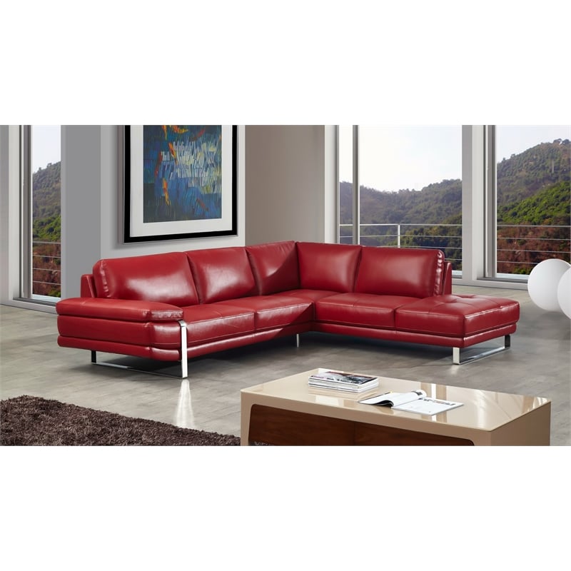 EK-L025 Red Color With Italian Leather Sectional - Right Facing Chaise