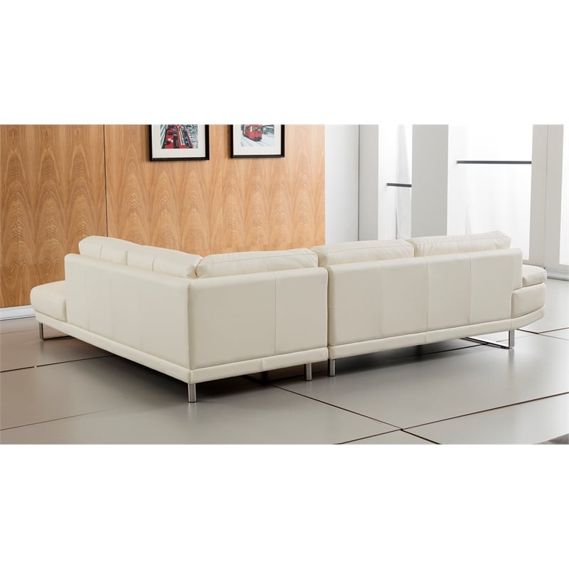 EK-L025 White Color With Italian Leather Sectional - Right Facing Chaise