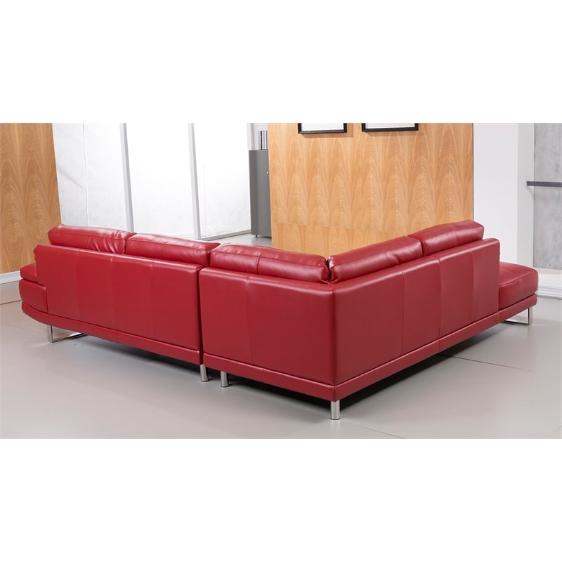 EK-L025 Red Color With Italian Leather Sectional - Left Facing Chaise