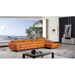 EK-L030 Orange Full Italian Leather Sectional - Right Facing Chaise