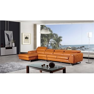 EK-L030 Orange Full Italian Leather Sectional - Left Facing Chaise