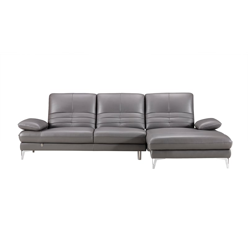 EK-L070 Gray Color With Italian Leather Sectional - Right Facing Chaise