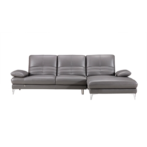 EK-L070 Gray Color With Italian Leather Sectional - Right Facing Chaise