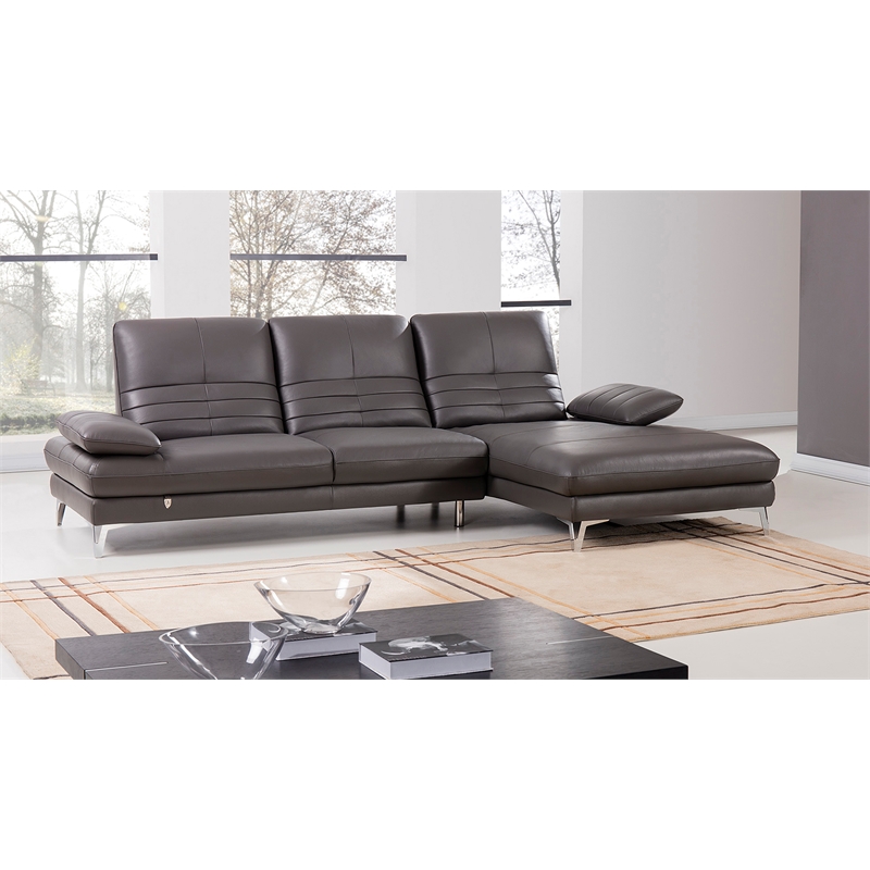 EK-L070 Gray Color With Italian Leather Sectional - Right Facing Chaise