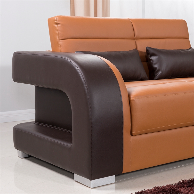 AE-D816 Camel and Dark Brown Color With Faux Leather Loveseat