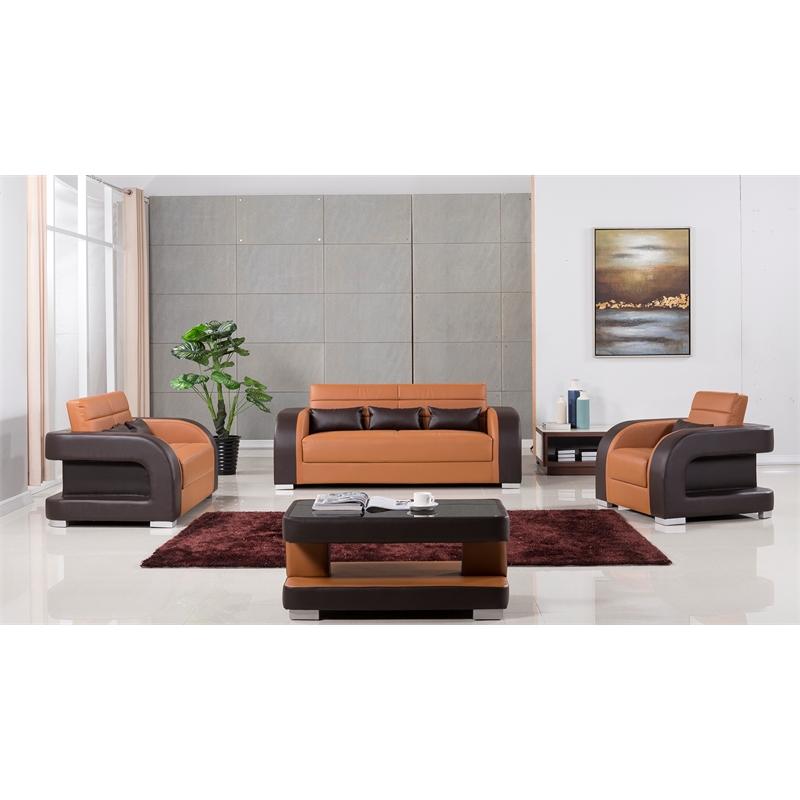 AE-D816 Camel and Dark Brown Color With Faux Leather Loveseat