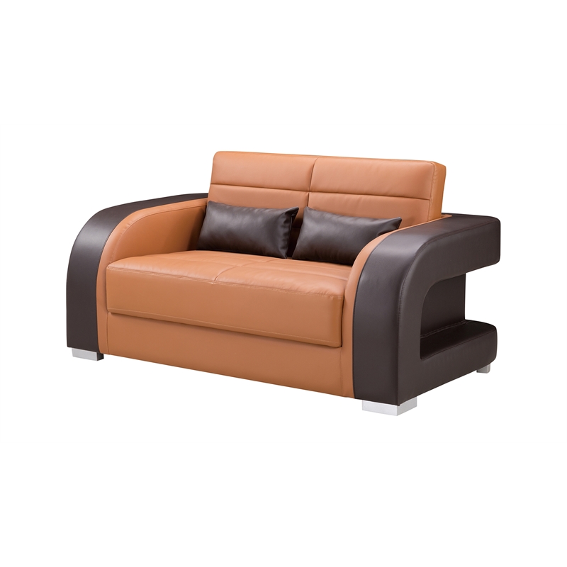 AE-D816 Camel and Dark Brown Color With Faux Leather Loveseat