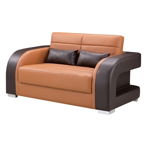 AE-D816 Camel and Dark Brown Color With Faux Leather Loveseat