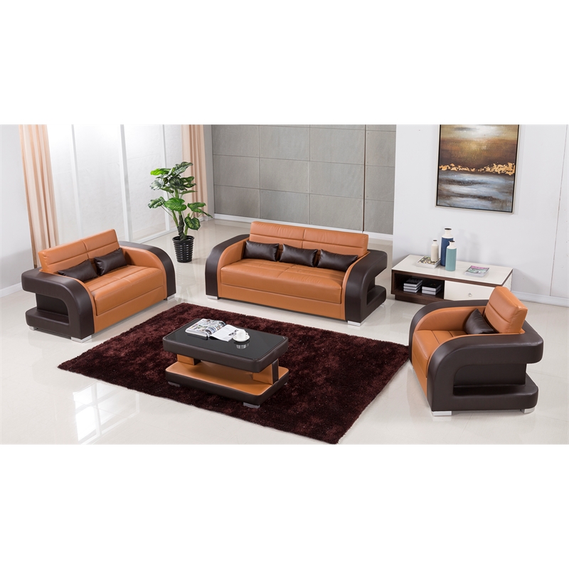 AE-D816 Camel and Dark Brown Color With Faux Leather Loveseat