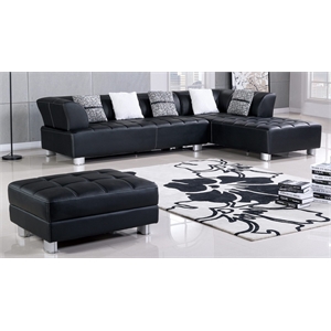 ae-l138 black color with faux leather sectional - right facing chaise