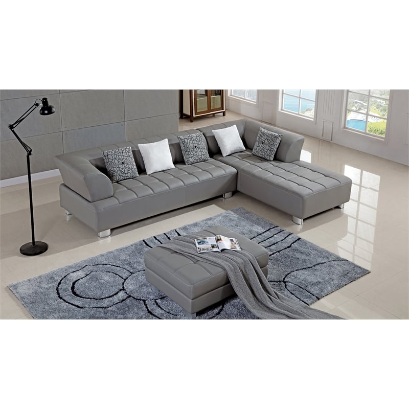 AE-L138 Gray Color With Faux Leather Sectional - Right Facing Chaise