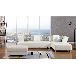 ae-l138 ivory color with faux leather sectional - right facing chaise