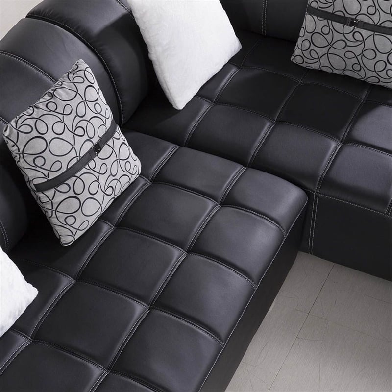 AE-L138 Black Color With Faux Leather Sectional - Left Facing Chaise
