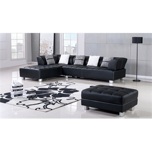 ae-l138 black color with faux leather sectional - left facing chaise