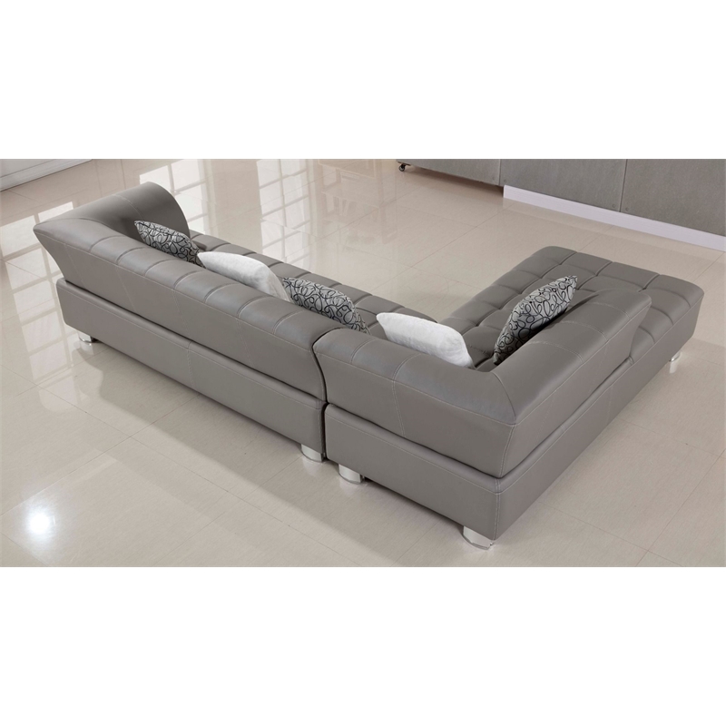 AE-L138 Gray Color With Faux Leather Sectional - Left Facing Chaise