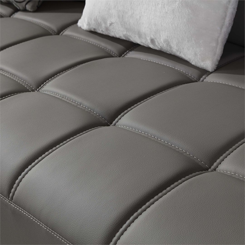AE-L138 Gray Color With Faux Leather Sectional - Left Facing Chaise