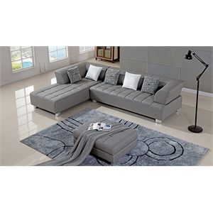 ae-l138 gray color with faux leather sectional - left facing chaise