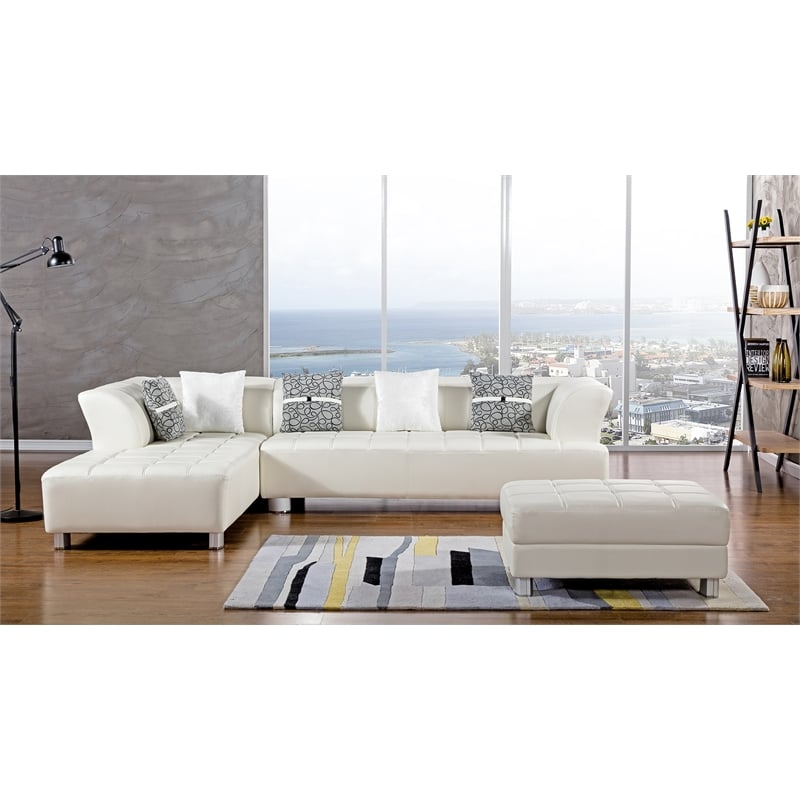 AE-L138 Ivory Color With Faux Leather Sectional - Left Facing Chaise